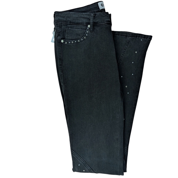 PTCL Studded Flare Leg Jeans Midrise Stretch Denim 33" Inseam Black Wash 28 NWT - Picture 1 of 15